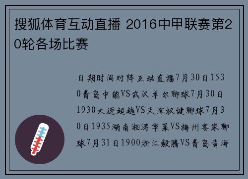 搜狐体育互动直播 2016中甲联赛第20轮各场比赛
