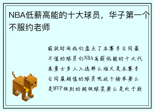 NBA低薪高能的十大球员，华子第一个不服约老师